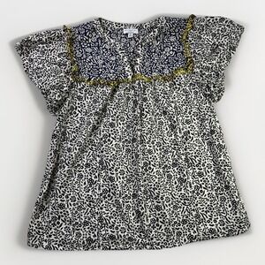 Current Air Black and White Blouse with Floral Print - Medium - cottagecore